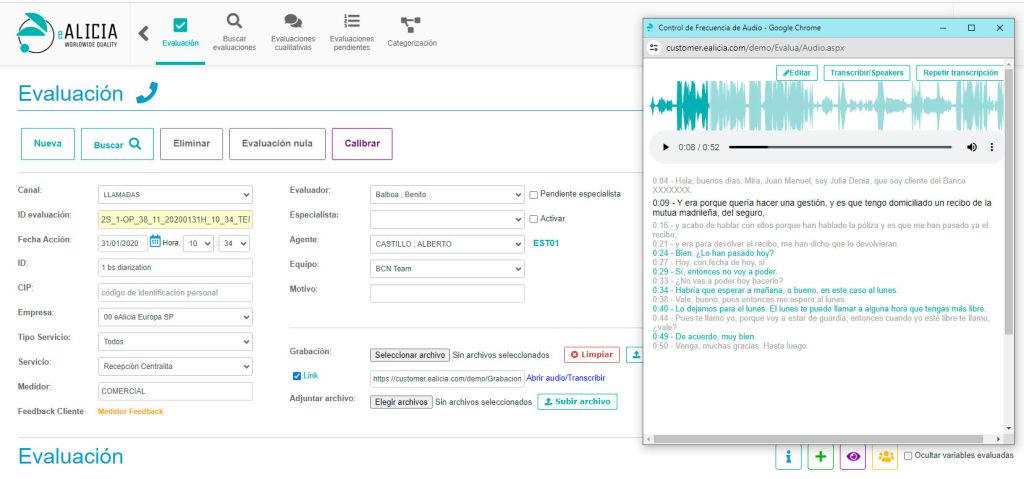 eAlicia Transcripción y Evaluación